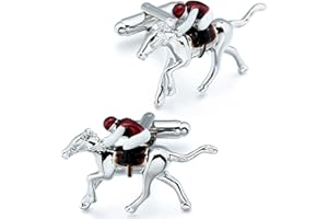 HAWSON Yellow Green and Red Horse Racing Cool Cufflinks for Men's Outdoor Accessories.