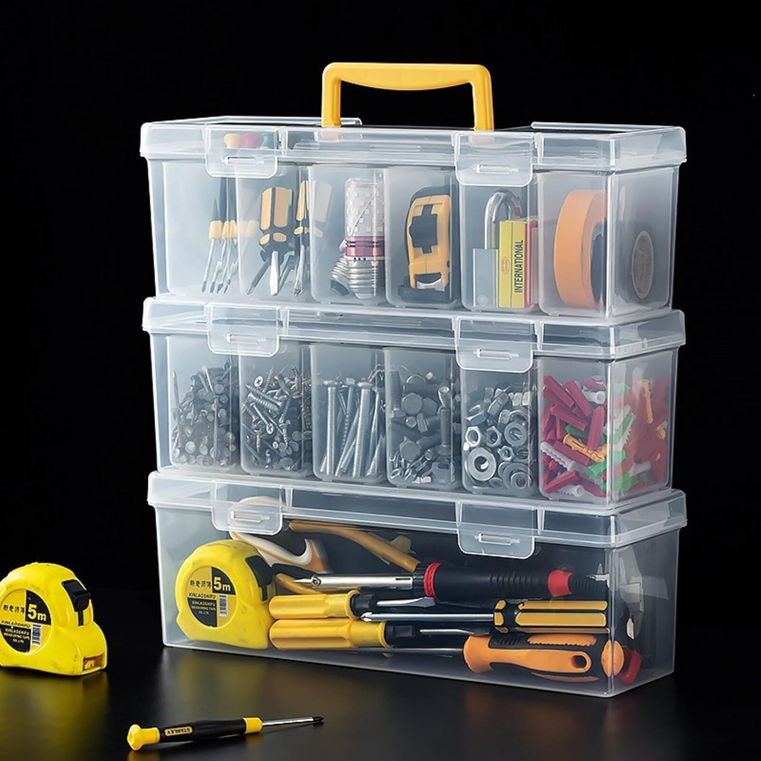 Caja de almacenamiento de hardware de múltiples compartimentos con asa, organizador de herramientas portátil para tornillos, clavos y piezas pequeñas
