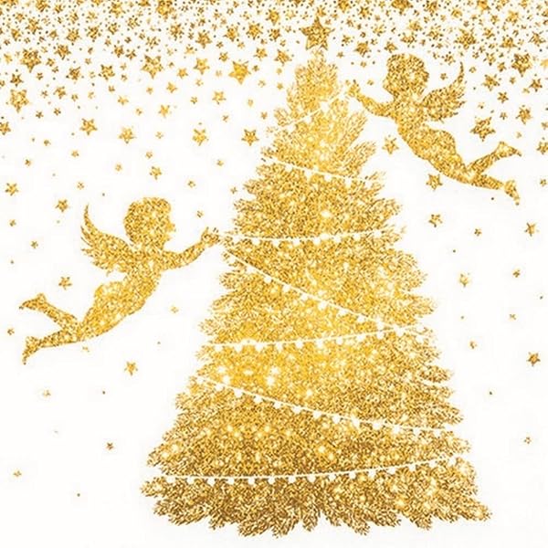 Weihnachtsservietten 'Christmas Dreams' – Gold-weißes Design Auf Stoffähnlichem Airlaid (40x40 Cm, 12 Stück)