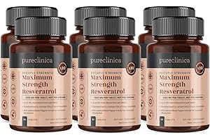 Pureclinica 1000 mg Resveratrol x 540 Tabletten (6 Flaschen à 90 Stück)– Vorrat für 18 Monate - mit schwarzem Pfefferextrakt