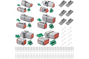 JRready DT Plug Set 6 Sets DT Plug 2/3/4/6/8/12-Pin German Plug Grey IP68 Waterproof with German Terminal Wire Gauge 14-18 AWG German Plug Assortment for Car Truck Motorcycle Kayak Boat