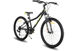 HH HILAND HILAND Climber Mountain bike per bambini, 24 pollici, 7 velocità, con forcella ammortizzata, freni a V, unisex, Nero/Blu/Verde/Rosa