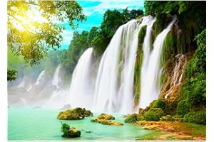 Runa Art Papel tapiz fotográfico 396 x 280 cm naturaleza de la cascada | Lana Decoración De Pared Sala Cuarto | Fabricación alemana | Verde blanco 9006012b