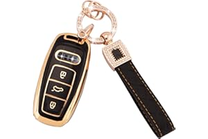‎KOAUDB Koaudb Autoschlüssel Hülle für Audi A6 A6L A7 A8 A8L Q7 Q8 S6 S7 SQ7 SQ8 RS6 RS7 E-Tron Schlüsselhülle Soft TPU Schlüsselkoffer Schalen 3 Knöpfe mit Leder-Schlüsselanhänger Schwarz Gold (BP-Ad-3L)