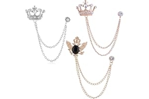 ZAKY Zinc Broche de cadena para hombre, 3 piezas, corona dorada y plateada, pin de solapa, pines de solapa para traje, broche vintage, accesorios para camisas