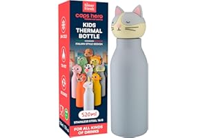 EUROCALI Borraccia Termica per Bambini Acciaio Inox Senza BPA 520ml - CapsHero Gatto Cat Cleo Borraccia Riutilizzabile Antiodore Doppia Parete 230x70mm - Caldo 12h Freddo 24h - Collezione My Forever Friends