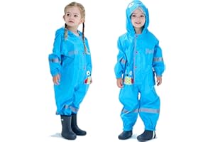 Fewlby Chubasquero Impermeable, Niños Niñas Poncho de Lluvia Ligero Abrigos de Lluvia Chaqueta Impermeable Mono Impermeable con Capucha Traje de Lluvia 1-10 Años