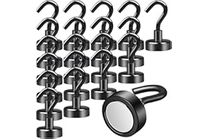 OCEUMAOA 20 Stück Magnet haken Extra Stark 15kg Neodym Magnete mit Haken Magnetic Hooks Stanzfrei für Eisentüren Kühlschränke Küchen Kleiderablage Büro Camping Magnethacken Schwarz 20mm