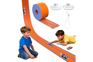 ACELIFE Flexible Autorennbahnen, 4.5M Autorennbahn Inklusive 4 Autos Tragbare Dual Rennstrecke Rampen für 1/64th Autos Spielzeug Geschenk für Kinder ab 3+ Jahr