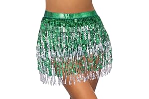 Zookey - Falda con borlas de Lentejuelas para Danza del Vientre, Bufanda de Cadera, Disfraz de Rave, Falda con Flecos para Mujeres y niñas