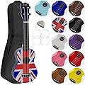 Ukulélé Soprano avec sac de transport, pic et cordes de rechange - idéal pour les écoles et les débutants, maintenant avec des cordes en fluorocarbone - Union Jack - Mad About SU8-UK
