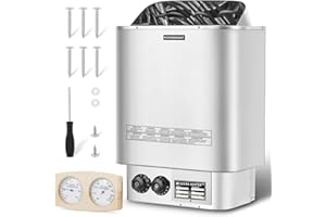 Mxmoonant 6KW Sauna Heater, 230V Electric Sauna Heaters Stove Dry Steam Sauna Bath, for Home, Hotel, Spa, Max. 9 m³, with Sauna Hygrothermograph