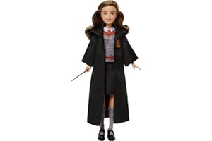 Mattel Harry Potter-Spielzeug, Hermine Granger-Modepuppe im typischen abnehmbaren Hogwarts-Gewand mit Zauberstab-Zubehörteil, vom Film inspiriert, JGM19