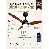 132 cm Akıllı Tavan Vantilat&ouml;r&uuml; &ndash; Kumandalı & App Kontroll&uuml; &ndash; 6 Kademeli Sessiz LED Tavan Fanı &ndash; 3 Işık Modlu &ndash; Yaz/Kış Modu 