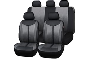 Flying Banner Car Seat Covers Front Seats and Rear Bench Leather Splicing Mesh Breathable Cover Black with Gray Color