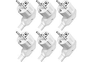 PABANCE Spina Schuko angolare 6 pezzi, spina con contatto di protezione con manicotto antipiega, spina 250 V (16 A), spina angolare esterna impermeabile, per cavo da 8 a 10 mm, bianco