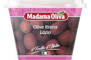 MADAMA OLIVA, Olive Itrana dal Colore Nero Rosato e dal Sapore Tipico, Ideale da Utilizzare nei Sughi, Cani Bianche e di Cacciagione, 100% Made in Italy, 250 gr