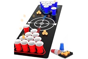 Faburo Beer Pong Tisch Matte Set 180x61cm mit 22 Bechern 6 Bälle, aus Kunststoff