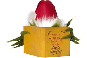 QIANDERER Grinch Weihnachtsbaumspitzen-Sets, lustige Grinchs Weihnachtsbaumschmuck, Geschenke, die grüne Elfe, die auf das Telefonbuch schaut, stiehlt Weihnachtsschmuck (mehrfarbig, 35 cm)