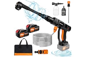 AUTOBABA Cordless Pressure Washer 45 Bar/652 PSI, Portable Power Washer with 6 in 1 Spray Nozzles, Foam Pot, 5m/16.4FT Hose, 2 Battery, Carry Bag, Jet Washer for Watering Flowers, Cleaning Patio and Car
