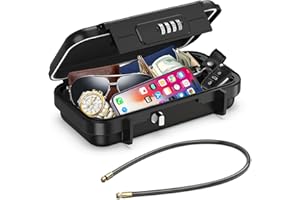 ‎BRIFIT Brifit Tragbarer Tresor, Mini Tresor mit Zahlencode 4 Stellig, [Wasserdicht], Strandtresor mit Abnehmbarem Drahtseil, Sicherheitsbox für Sichert Wertsachen auf Reisen, beim Camping, am Strand -Schwarz