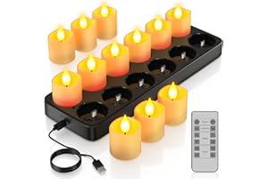 PChero Vela de calentamiento plano LED recargable, 12 velas LED falsas votivas llama vacilante vela decorativa eléctrica con mando a distancia para decoración de Navidad cumpleaños casa