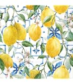 Lot De 120 Serviettes En Papier Jetables Thème Tropical Citron - 33x33 Cm Jaunes
