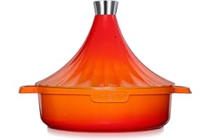 INTIGNIS Olla de cocina Tagine marroquí, a prueba de horno, 28 cm de tamaño grande, inducción, gas, eléctrica, cerámica, apta para estufas | Greblon antiadherente sin productos químicos (Naranja)