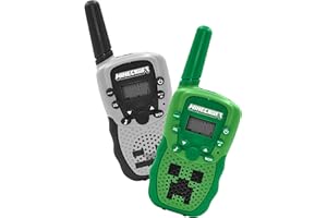 OTL TECHNOLOGIES Minecraft Walkie Talkie Set, Digital Monitor with 1 km Range, Built-in Flashlight, Rechargeable Battery, Green and Grey, 2-Pack