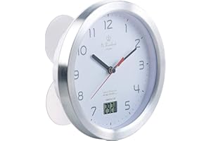 ‎ST. LEONHARD St. Leonhard Baduhr: Badezimmer-Wanduhr mit LCD-Thermometer und Aluminium-Rahmen, IPX4 (Uhr fürs Bad, Badwanduhr, wasserdicht)