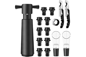 BANJILI-Pompa Salvavino con Tappi Sottovuoto,16 in 1 Kit di Stopper Vino Ritutilizzabile,PompaSottovuoto per Bottiglie di Vini con 10 Tappi 2 Versatore 2 Tagliarina 1 Pompa,Estrazione d’Aria Vini