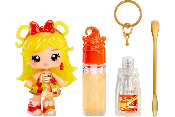 Yummiland x Licensed Sweets Lip Gloss Doll: Haribo Goldbears - Sweetie Goldbears - Comprend 1 Poupée, Lip Gloss DIY + Porte-Clés Amovible, Jeu Cosmétique, Collection, pour Enfants de 4 Ans et Plus