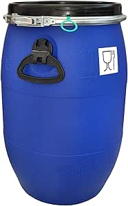 Mauser 60 L Weithalsfass mit Spannverschluss | Lebensmittelecht | Universalfass | Futtertonne | Regen Maische Tierfutter Trinkwasser Camping Lagerfass | Stapelbar | Blau