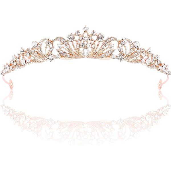 CAVETEE Set Corona E Fascia Per Compleanno Principessa – Tiara Con Strisce Glitter E Diadema Oro Rosa