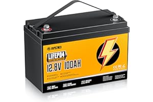 Rvpozwer 12V 100Ah LiFePO4 Battery, Built-in 100A BMS, 18000 Deep Cycles, 1280Wh, Low Temp Protection Lithium Iron Phosphate Battery for Home Energy, RV, Trolling Motor, Marine, Solar, Off-Grid