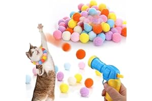 FAINCA 100 Pezzi Peluche Pallina Gatto, Giocattoli Interattivi Gioco Gatto, Gioco per Gatto Pistola Silenziosa, Lanciatore di Peluche Palline per Gatti, Palline Peluche Giocattoli per Gatti