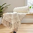 SAJAVAT HOME Hand-Knitted Indian Yarn Cotton Throw | Soft and Cozy Decorative Throw | 52x82 Inches / 132x208 Cms | Natural with Tassels | Reversible and Breathable (Pack of 1) (Full, Beige)