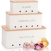Set of 3 Pots for Potatoes, Onions and Garlic, Kitchen Storage Matte White | Metal boxes with ventilation holes, keeps vegeta