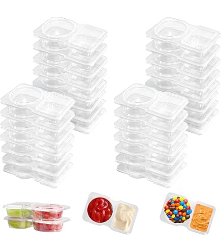 Set Da 20 Contenitori Riutilizzabili Per Alimenti A Doppio Scomparto Con Coperchio – Perfetti Per Salse, Snack E Pasti In Viaggio
