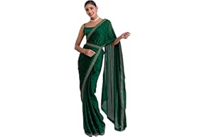 TRENDMALLS Women's Moss Chiffon Siroski work Saree with Belt Unstitched Blouse Piece