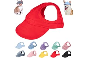 ARGUMUB Capucha de protección solar para perros, gorra de béisbol de verano ajustable con agujeros para las orejas, gorra de mascotas medianas y pequeñas (rojo, L)
