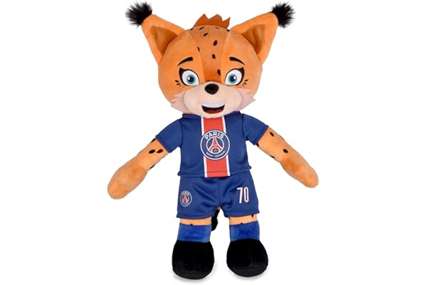PSG - Peluche Mascotte Germain Le Lynx - 25 cm - Licence Officielle - Peluche Douce avec Maillot Amovible - Souvenir Foot pour Enfants & Supporters - Idée Cadeau Fan Paris Saint-Germain - DC4264