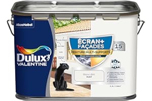 Dulux Valentine Peinture Ecran+ Multi-Supports Extérieure Façades - Crépis, Briques, Ciment, Enduit, Alu, Zinc, PVC - Couleur Longue Tenue - Mat Blanc 2,5L