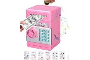 Birshe Elektroniczna Skarbonka dla Dzieci,Skarbonka sejf Automatyczna Skarbonka świetna mini ATM Sejf Skarbonka Oszczędność Cyfrowy sejf z Kodem Cyfr Swietny Prezent dla Chłopców i Dziewcząt Różowy