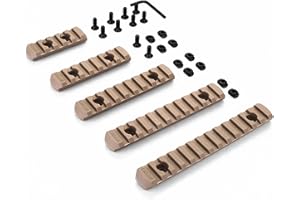 RimFly Rail Picatinny Pack 5 Rieles Marrones + Tornillos Mlok y Llave Airsoft para Rifle 20/21mm Tactico Adaptador Weaver Accesorios Arma de Caza Visor de Paintball Handguard Keymod