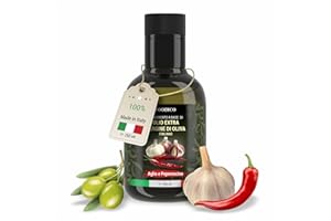 ‎FOODICO Foodico Olive Oil with Garlic & Chili - Italian Extra Virgine Olive Oil | Cold Pressed & Vegan | Aromatic & Spicy for Pasta, Meat & Antipasti | 250 ml Glass Bottle