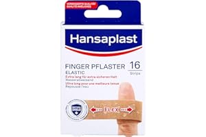 ‎HANSAPLAST Hansaplast Elastic Fingerstrips Pflaster (16 Strips), extra lange Wundpflaster speziell für Wunden an den Fingern, flexible und atmungsaktive Fingerpflaster