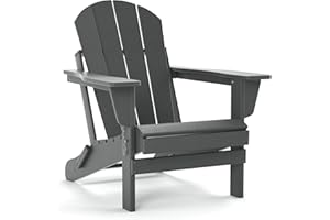 TORVA Folding Adirondack Garden Chair, Using HDPE Recycled Material, Garden Furniture Chair, Outdoor Reclining Chair for Patio Lawn & Fire Pit, Grey