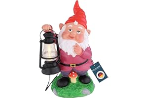 BMF-VERSAND Enano de jardín divertido para exterior, lámpara solar para jardín, decoración de jardín enano con farol, lámpara solar para camping, balcón, figuras solares, lámpara exterior LED