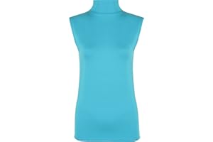 WearAll - Mujeres Stretch Polo Cuello Bodycon Llanura Chaleco Sin Mangas de la Tortuga Top